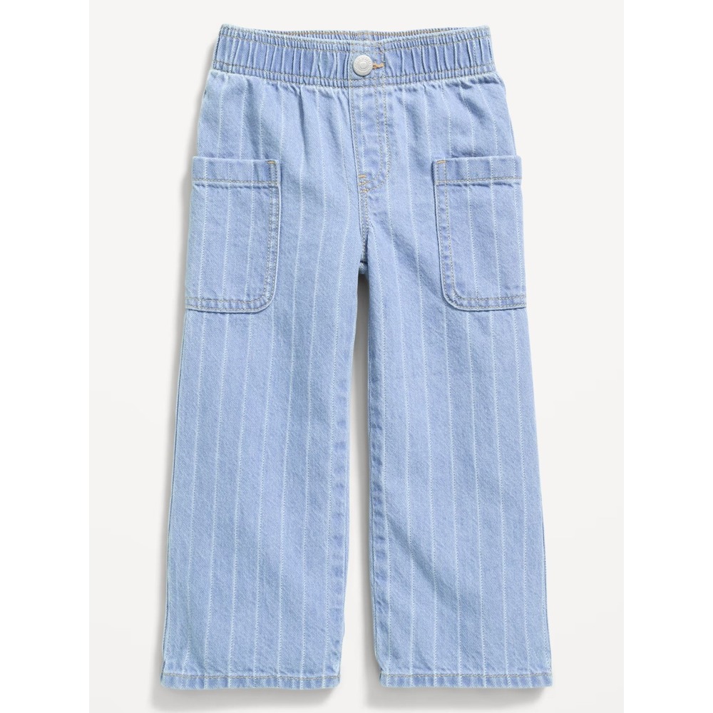 Old Navy Toddler Girl's Pull On Baggy Wide Leg Cargo Jeans - Lt Wash Stripe - 3T